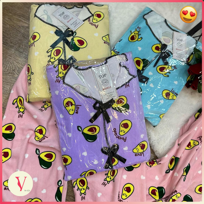🥑💕 بيجامة أفوكادو ترند قطيفة سوفت 🥑💕